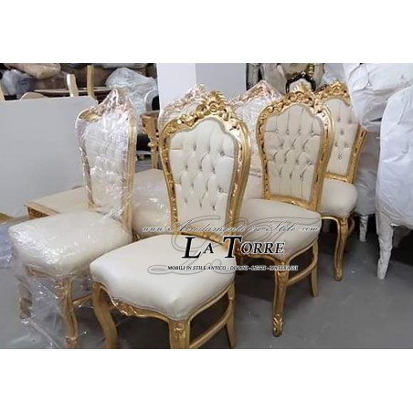 Still Louis XV Sessel, Goldholz, elfenbeinfarbenes Kunstleder, Swarovski AL1826