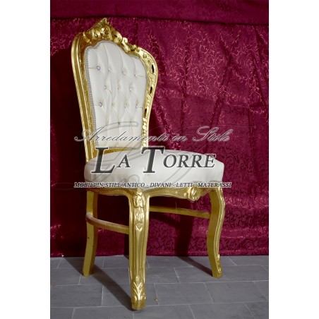 Still Louis XV Sessel, Goldholz, elfenbeinfarbenes Kunstleder, Swarovski AL1826