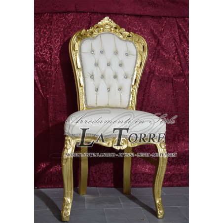 Still Louis XV Sessel, Goldholz, elfenbeinfarbenes Kunstleder, Swarovski AL1826