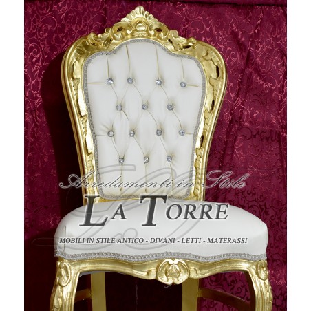 Still Louis XV Sessel, Goldholz, elfenbeinfarbenes Kunstleder, Swarovski AL1826