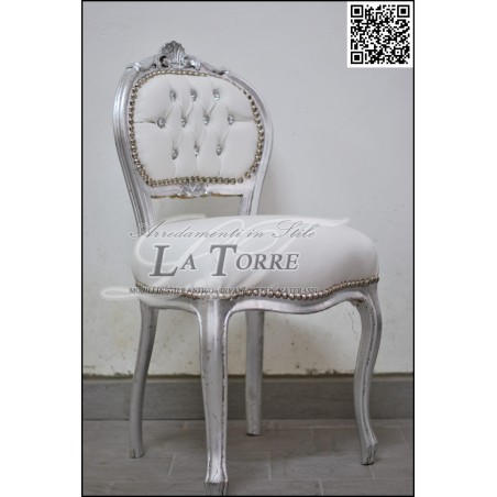Louis XV chair music chair wood swarovski silver white eco-leather k90