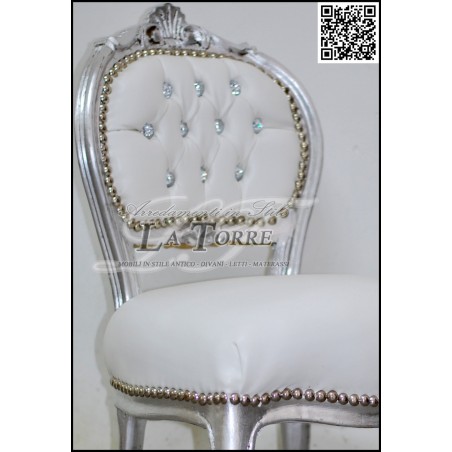 Louis-XV-Musikstuhl, silbernes Swarovski-Holz, weißes Öko-Leder K90