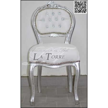 Louis-XV-Musikstuhl, silbernes Swarovski-Holz, weißes Öko-Leder K90