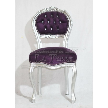 Louis XV chair music chair solid wood silver leaf purple velvet k90