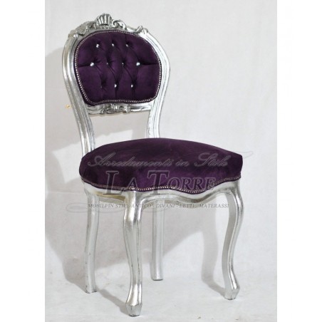 Louis-XV-Musikstuhl, Massivholz, Silberblatt, violetter Samt, K90