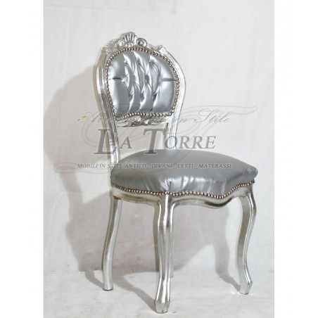 Louis XV chair music chair solid wood silver leaf eco-leather K90