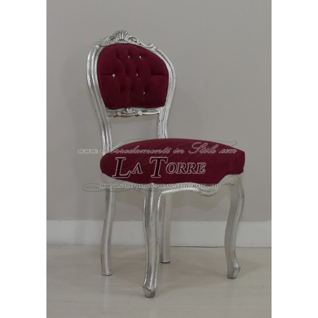 Louis XV Chair Music Chair Solid Wood Silver Leaf Burgundy Velvet K90