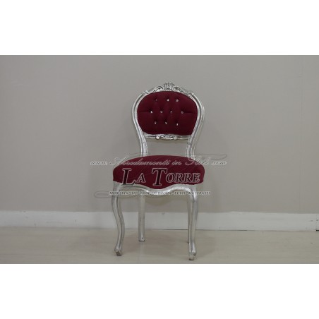 Louis XV Chair Music Chair Solid Wood Silver Leaf Burgundy Velvet K90