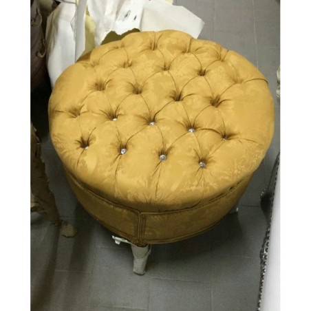 Barocker runder Pouf mit Capitonné-Stoff aus Swarovski-Blattgold-Damast AL5355