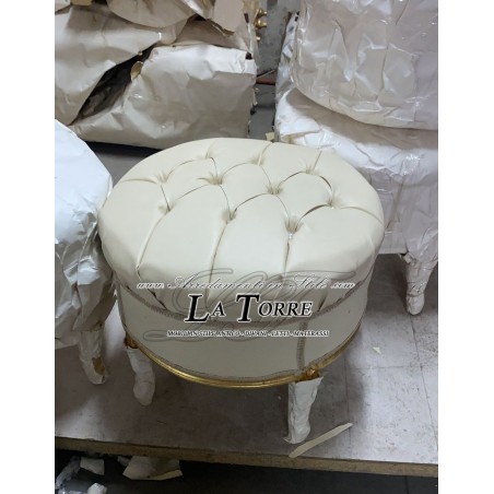 Louis XV Barock-Pouf mit Swarovski-Kristallen aus Gold und Elfenbein-Ökoleder AL5355