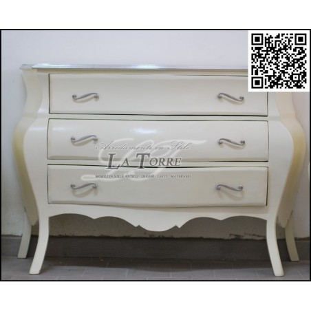 Triptych bedroom chest of drawers bedside table curved white silver Baroque Louis XV AL1901