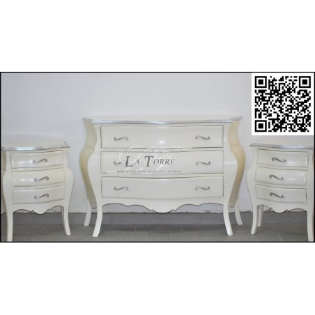 Triptych bedroom chest of drawers bedside table curved white silver Baroque Louis XV AL1901