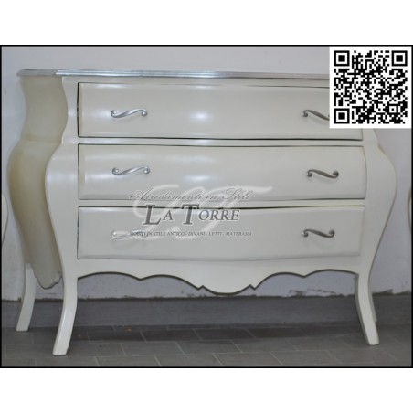Triptych bedroom chest of drawers bedside table curved white silver Baroque Louis XV AL1901