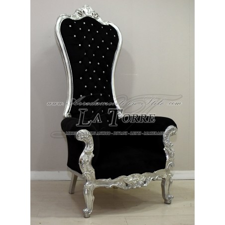 Queen Barock Moderner Thronsessel Silber Schwarzer Samt Swarovski AR7580