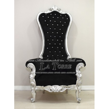 Queen Barock Moderner Thronsessel Silber Schwarzer Samt Swarovski AR7580