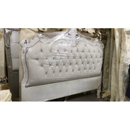 Double bed antique Baroque style wood white silver Swarovski eco-leather AL1717