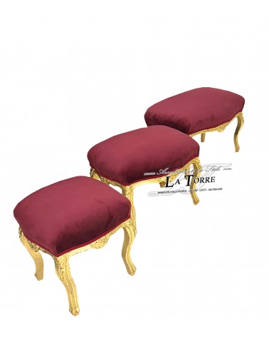 Trio of Louis XV Baroque style pouffes with gold leaf feet and burgundy velvet AL7778