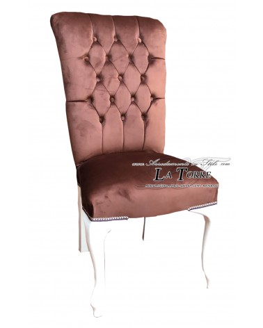 Classic contemporary chair armchair in brown velvet with white wooden legs LT3026