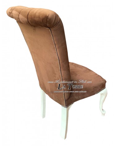 Classic contemporary chair armchair in brown velvet with white wooden legs LT3026