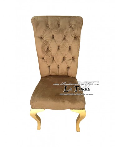 Poltrona sedia classico contemporaneo in velluto marrone con gambe legno oro LT3026
