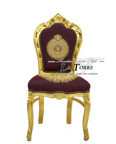 Poltrona sedia Still Luigi XV Barocco Legno Oro tessuto bordeaux stile dea medusa LT3023