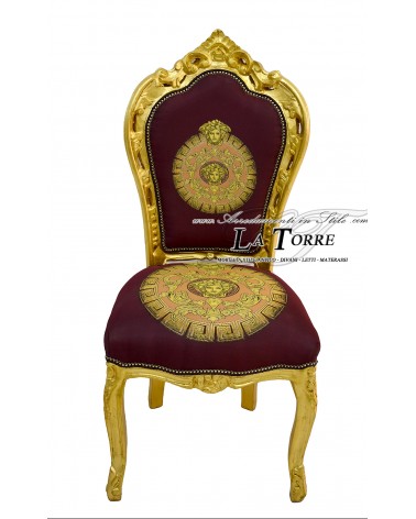 Armchair chair Still Louis XV Baroque Wood Gold fabric Bordeaux style with logo LT3023