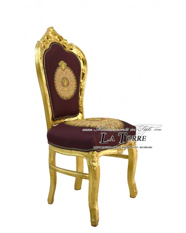 Armchair chair Still Louis XV Baroque Wood Gold fabric Bordeaux style with logo LT3023