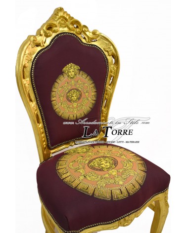 Poltrona sedia Still Luigi XV Barocco Legno Oro tessuto bordeaux stile dea medusa LT3023