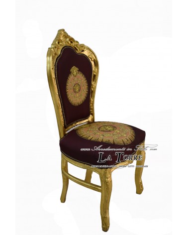 Poltrona sedia Still Luigi XV Barocco Legno Oro tessuto bordeaux stile dea medusa LT3023