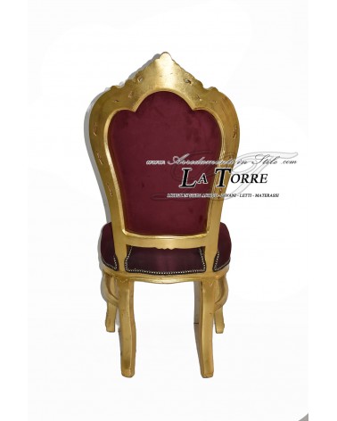 Poltrona sedia Still Luigi XV Barocco Legno Oro tessuto bordeaux stile dea medusa LT3023