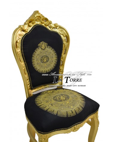 Armchair Chair Still Louis XV Baroque Wood Gold Black Fabric Style with Logo LT3023