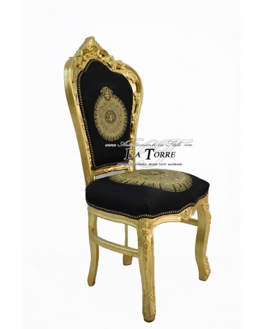 Armchair Chair Still Louis XV Baroque Wood Gold Black Fabric Style with Logo LT3023