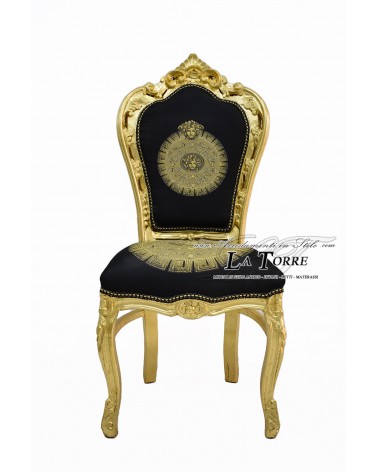 Armchair Chair Still Louis XV Baroque Wood Gold Black Fabric Style with Logo LT3023