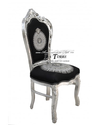 Armchair Chair Still Louis XV Baroque Wood Silver Black Fabric Style with Logo LT3023