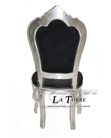 Poltrona sedia Still Luigi XV Barocco Legno Argento tessuto nero stile dea medusa LT3023