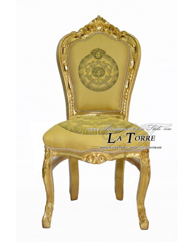 Poltrona sedia Still Luigi XV Barocco Legno Oro tessuto stile dea medusa LT3023