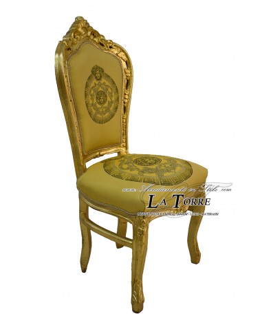Poltrona sedia Still Luigi XV Barocco Legno Oro tessuto stile dea medusa LT3023