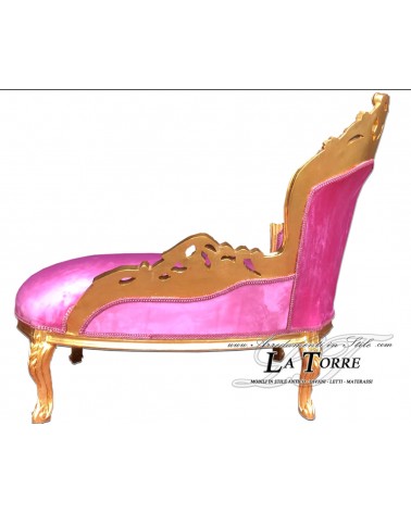 Panca panchetta dormeuse oro velluto fucsia divanetto Barocco swarovski Al3559