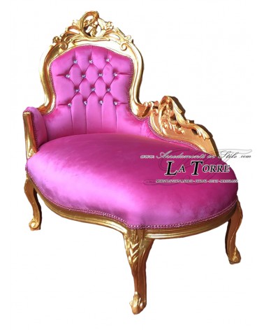 Panca panchetta dormeuse oro velluto fucsia divanetto Barocco swarovski Al3559
