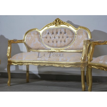 Klassisches, geschwungenes Wohnzimmersofa, Sessel, Couchtisch, Blattgold, Barock LT2786