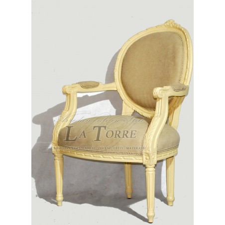 Poltrona Cordelia barocco braccioli sedia Luigi XV tessuto tortora avorio Ar5457