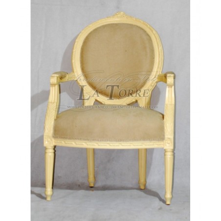 Poltrona Cordelia barocco braccioli sedia Luigi XV tessuto tortora avorio Ar5457