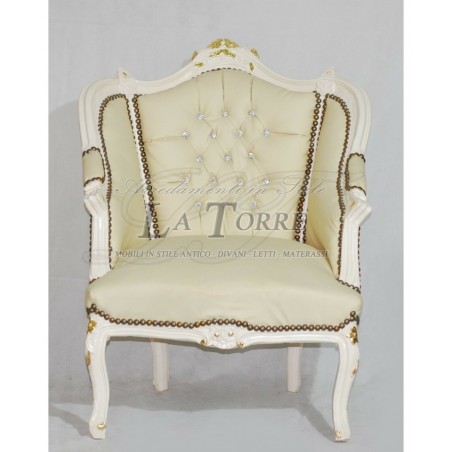 Poltrona Luigi Filippo trono Barocco avorio ecopelle champagne swarovski Ar1225