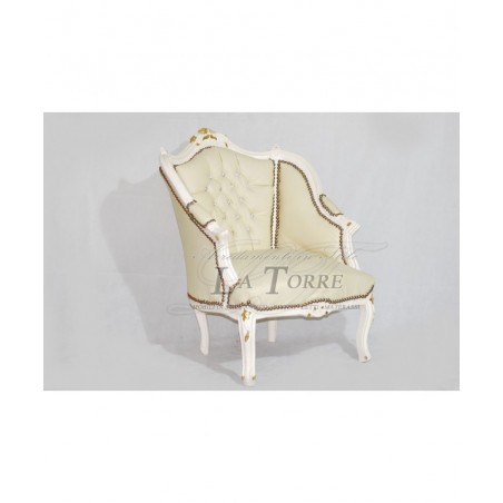Poltrona Luigi Filippo trono Barocco avorio ecopelle champagne swarovski Ar1225