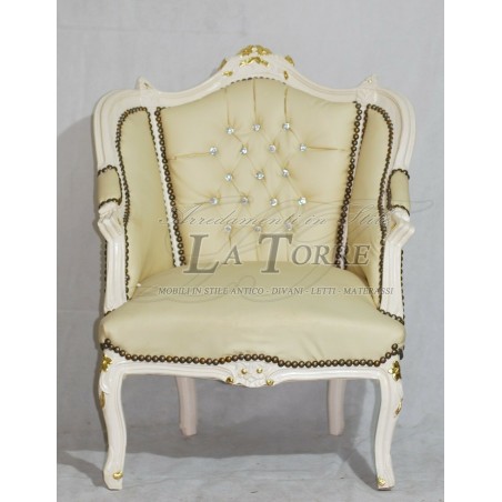 Louis Philippe armchair Baroque throne ivory eco-leather champagne swarovski Ar1225