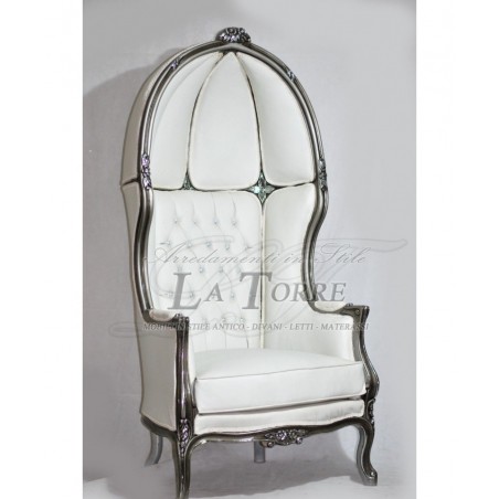 Dome Armchair Baroque Throne Sofa Wood Silver White Eco-leather Ar1556