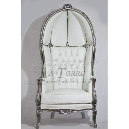 Dome Armchair Baroque Throne Sofa Wood Silver White Eco-leather Ar1556