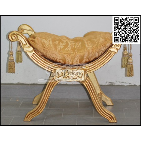 Savonarola Bench Louis XV Stool Gold Damask Fabric AR1561
