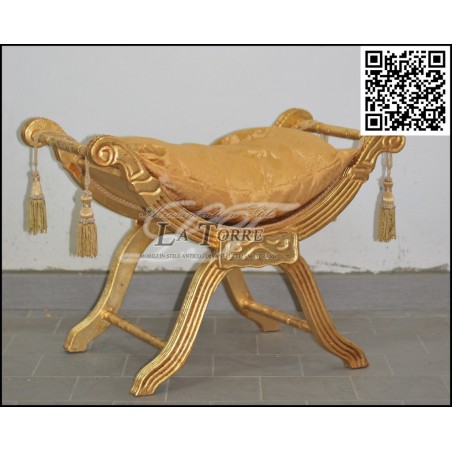 Savonarola Bench Louis XV Stool Gold Damask Fabric AR1561