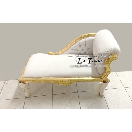 Römisches Tagesbett, Sofa, Holzbank, Blattgold, weißes Kunstleder, Swarovski K85